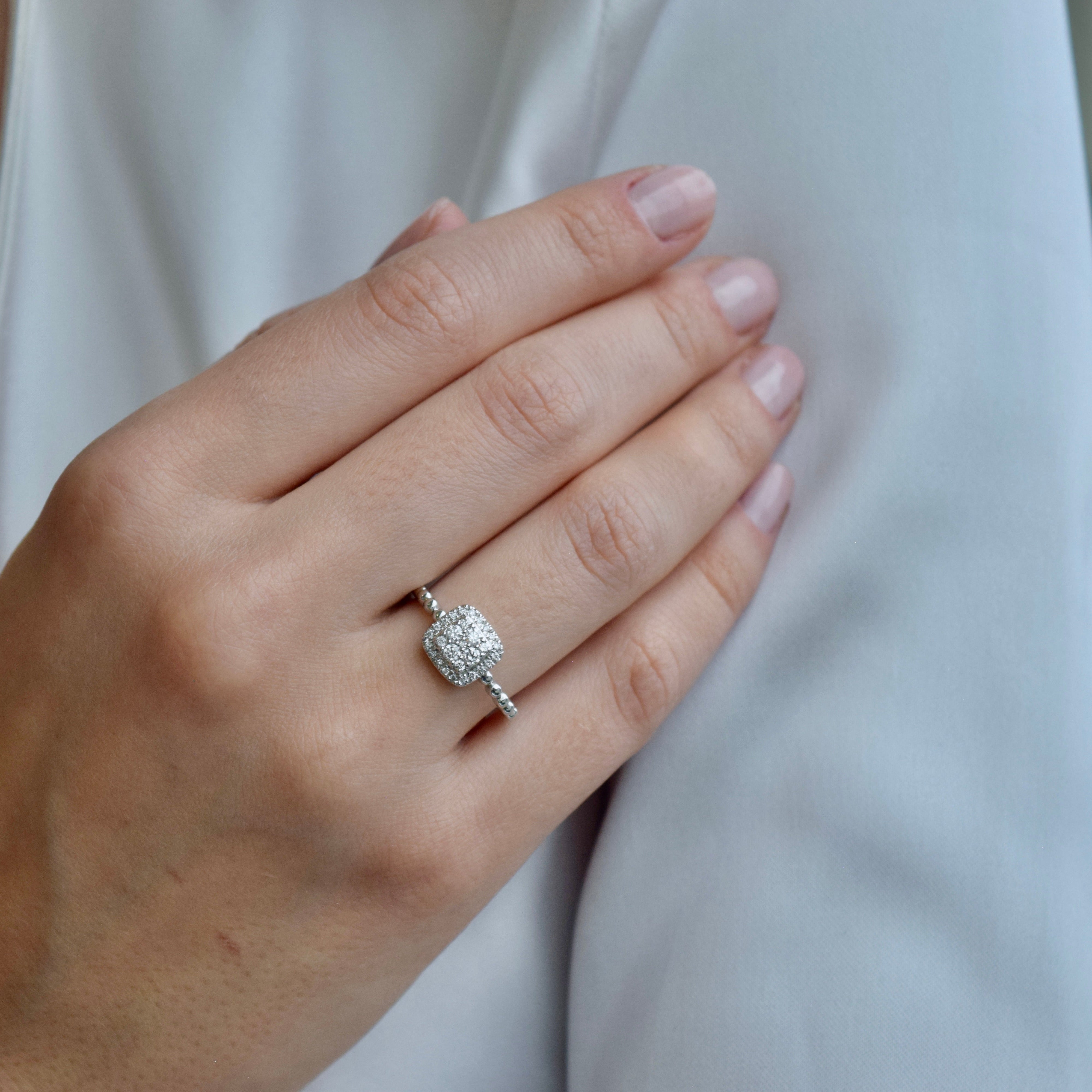 Anillo Oro Blanco 14 Kt Diamantes