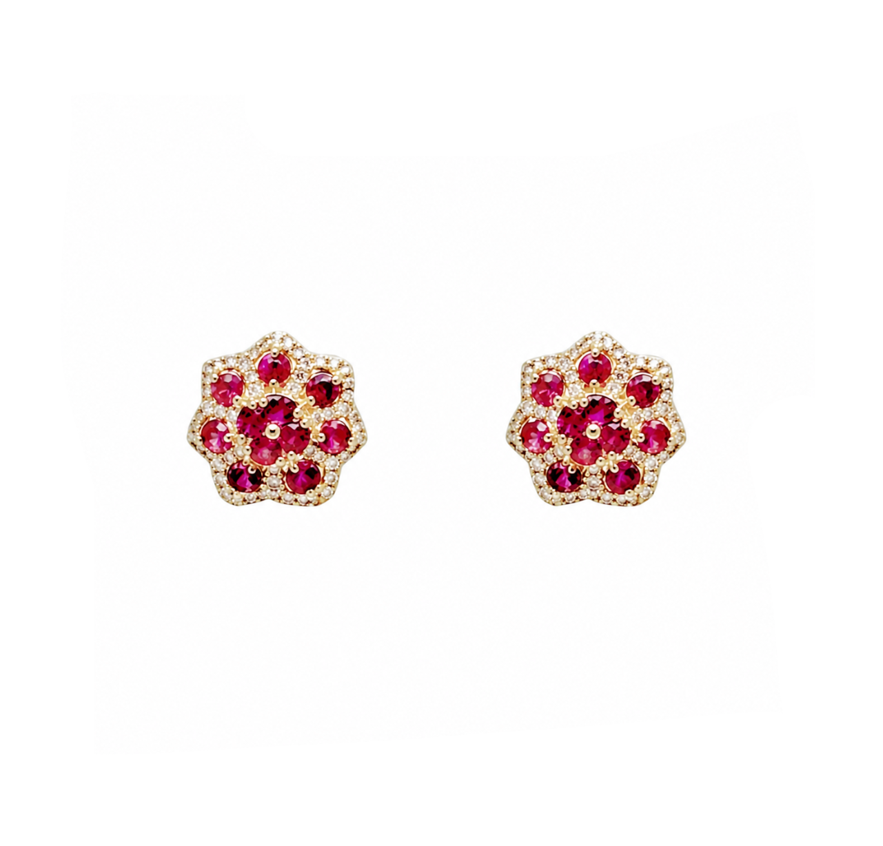 Aros Oro Amarillo 18 Kilates Diamantes y Rubí