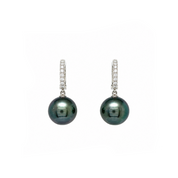 Aros perla gris Oro Blanco 18 Kilates