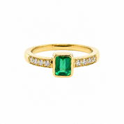 Anillo Esmeralda Diamantes Oro Amarillo 18 kt