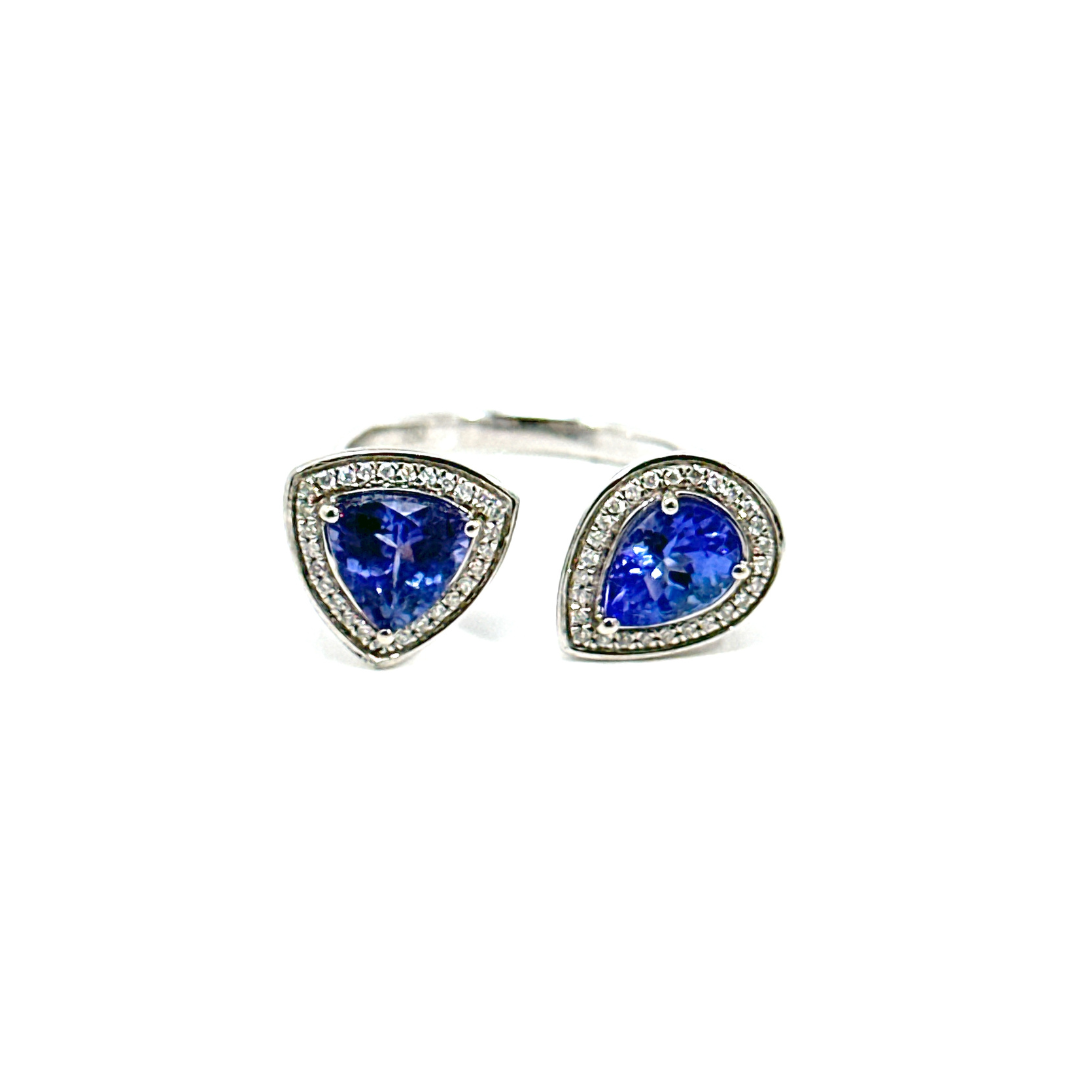Anillo Tanzanita Diamantes Oro Blanco 18 kt