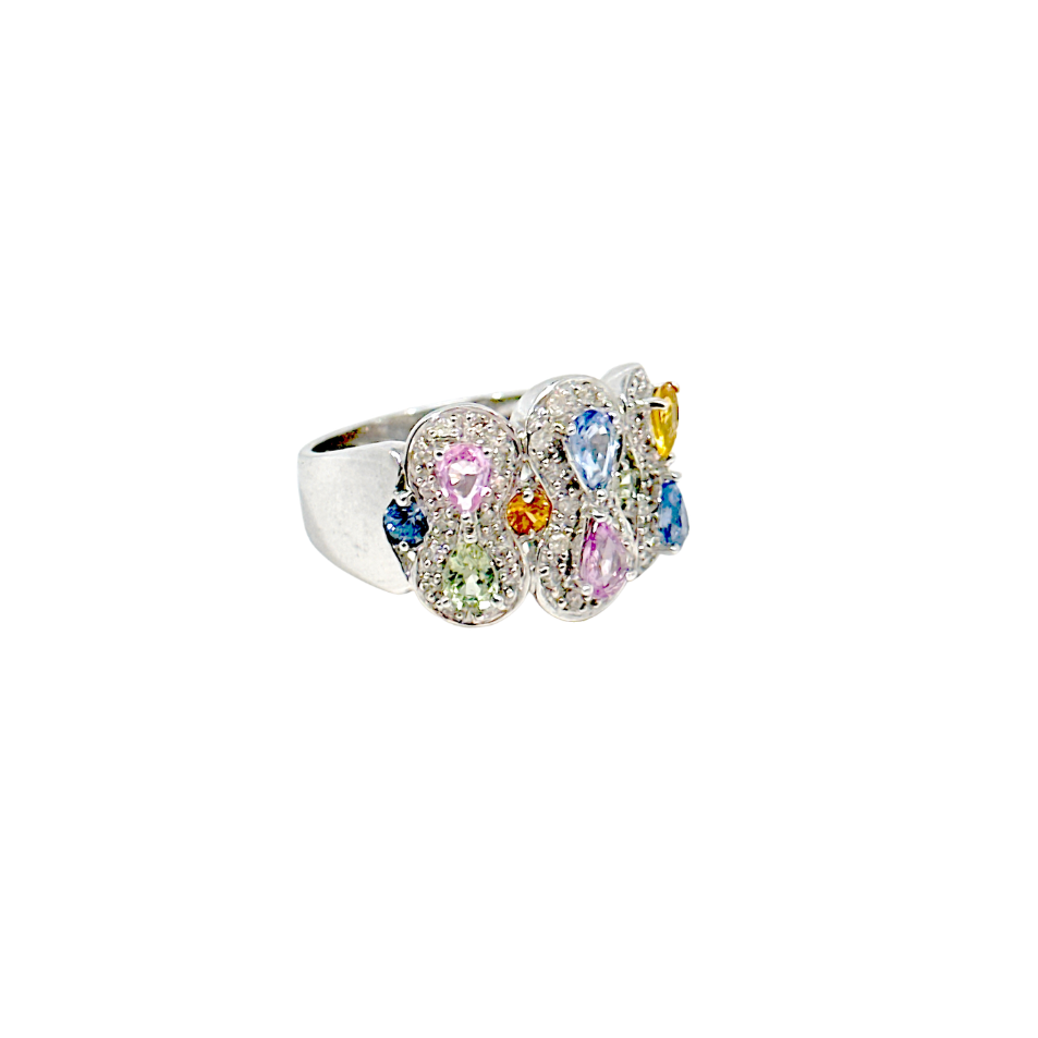 Anillo zafiros colores Oro blanco