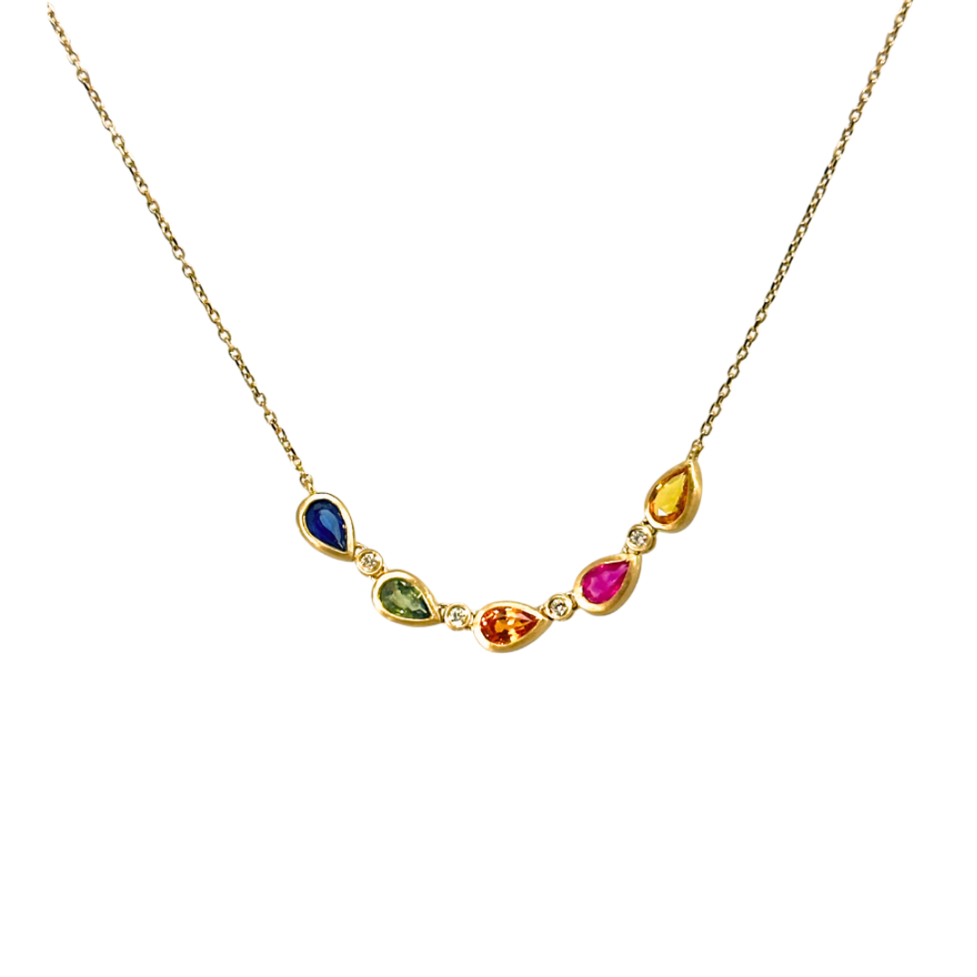 Collar Gotas Zafiros de colores Oro amarillo