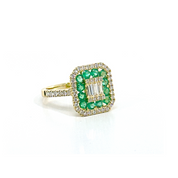 Anillo Esmeralda Halo Diamantes Oro Amarillo 18 kt