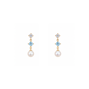 Aros aguamarinas y perlas Oro Amarillo 18 Kilates