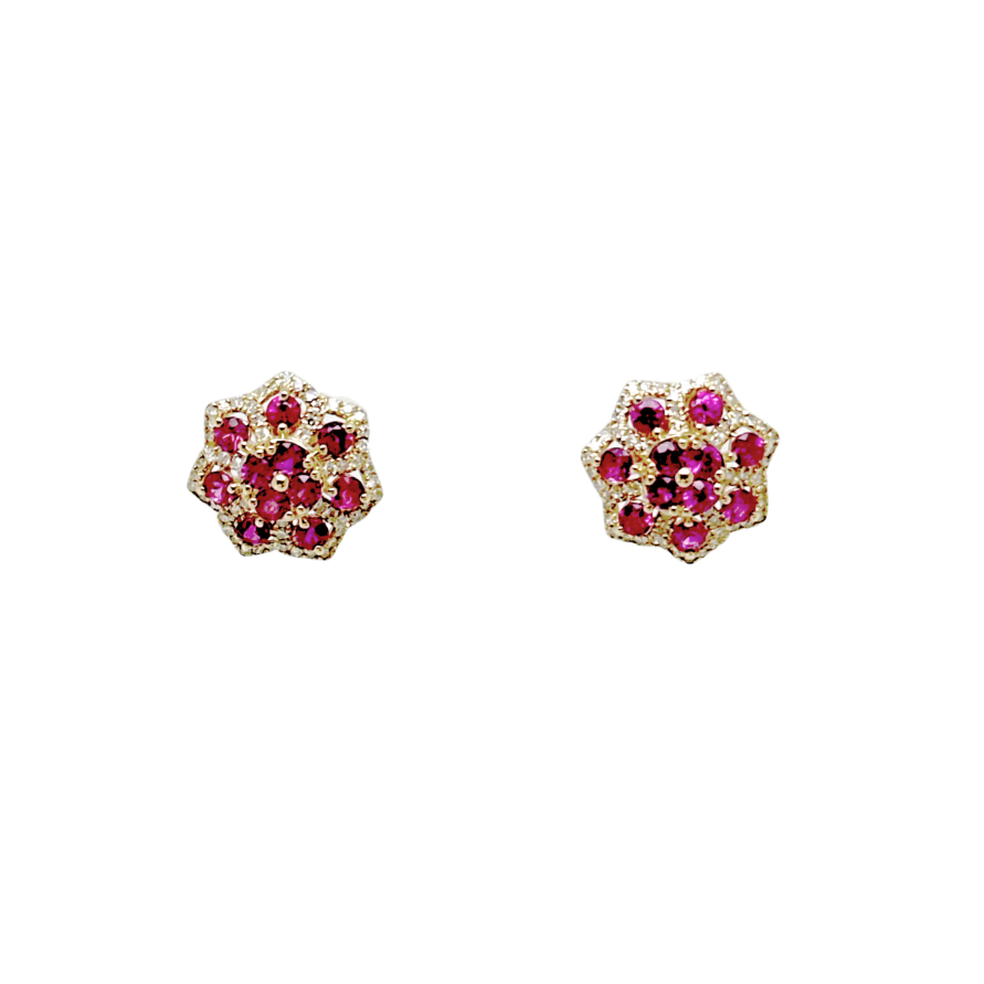Aros Oro Amarillo 18 Kilates Diamantes y Rubí