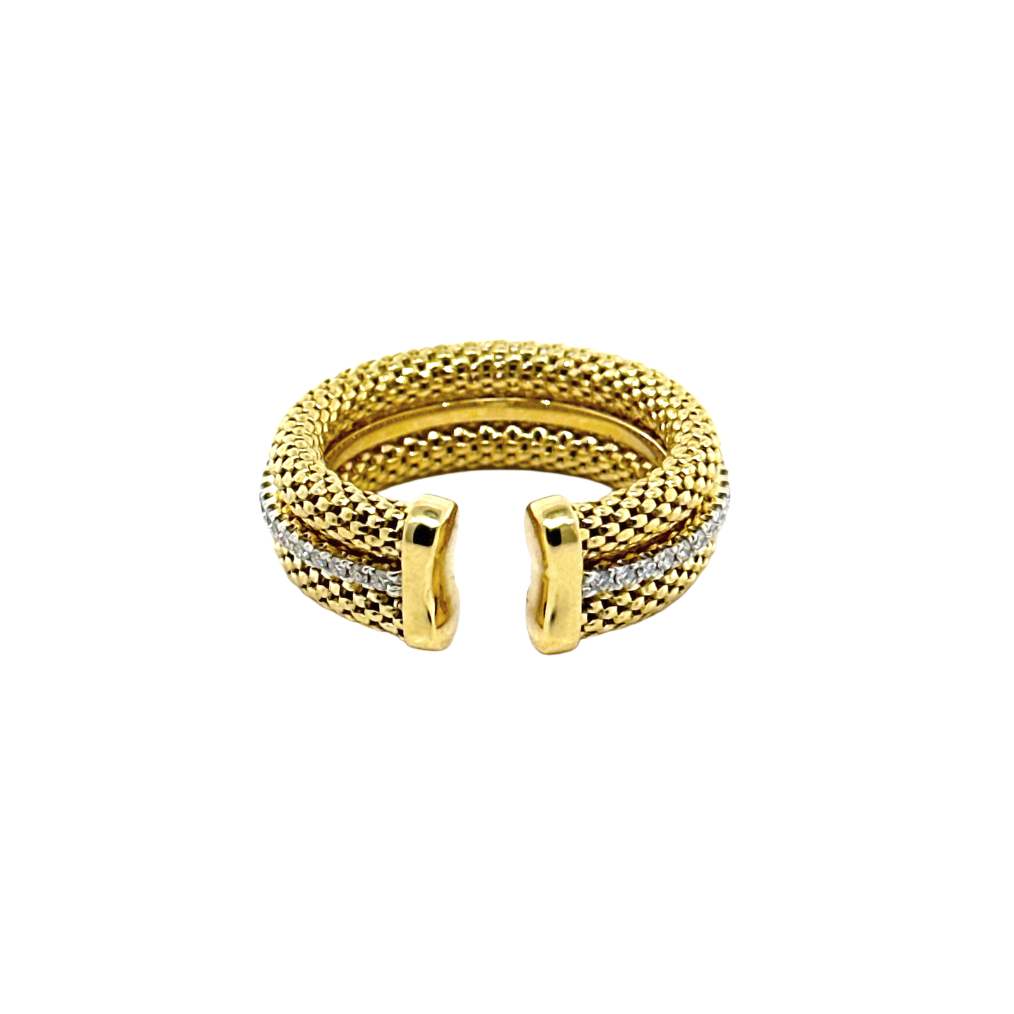Anillo Tejido Oro 18 Kt Diamantes