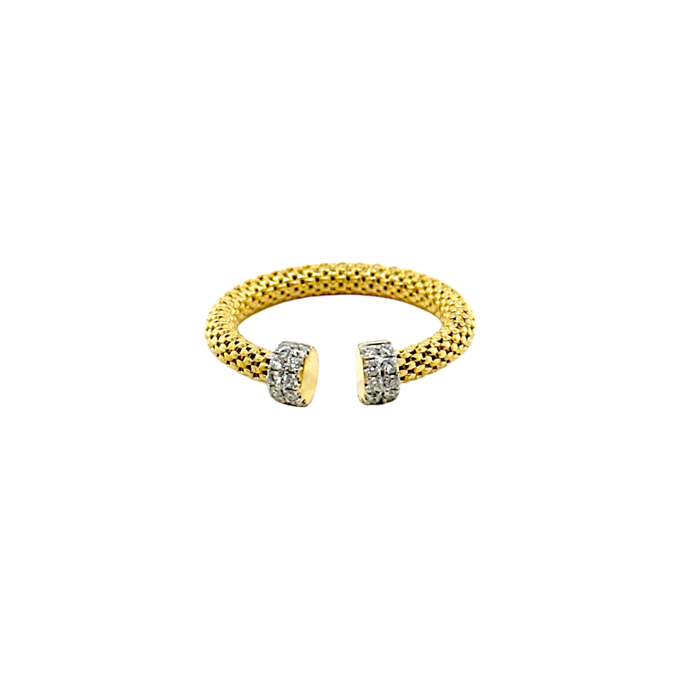 Anillo Tejido Oro 18 Kt Diamantes