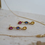 Aros Rainbow Oro Amarillo 18 Kilates Zafiros de Colores