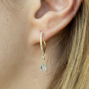 Argollas diamantes y gota aguamarina