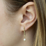 Aros barrita diamantes negros y perlas