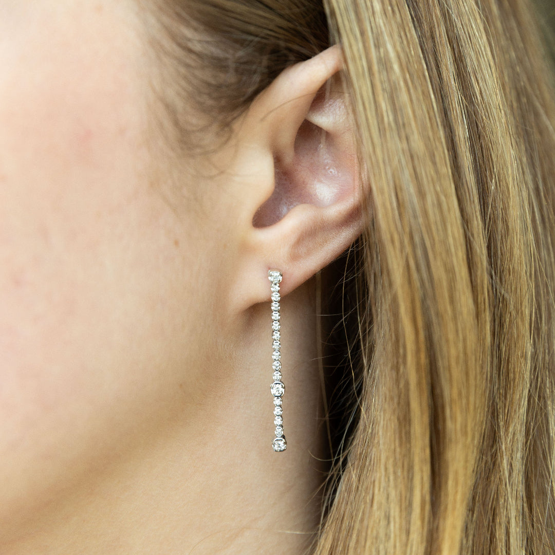 Aros tennis diamantes Oro Blanco 14 Kilates