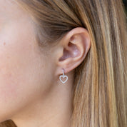 Aros corazones diamantes Oro Blanco 14 Kilates