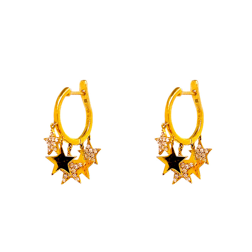 Argollas colgantes estrellas Oro Amarillo 18 Kilates