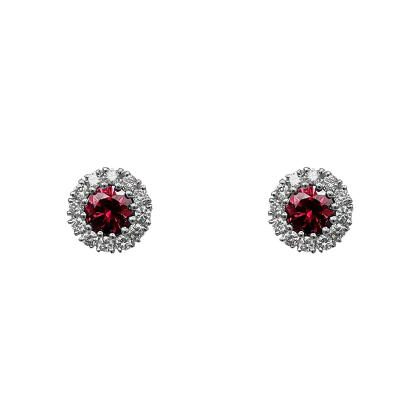 Mini aros diamantes y Rubí Oro Blanco 14 Kilates