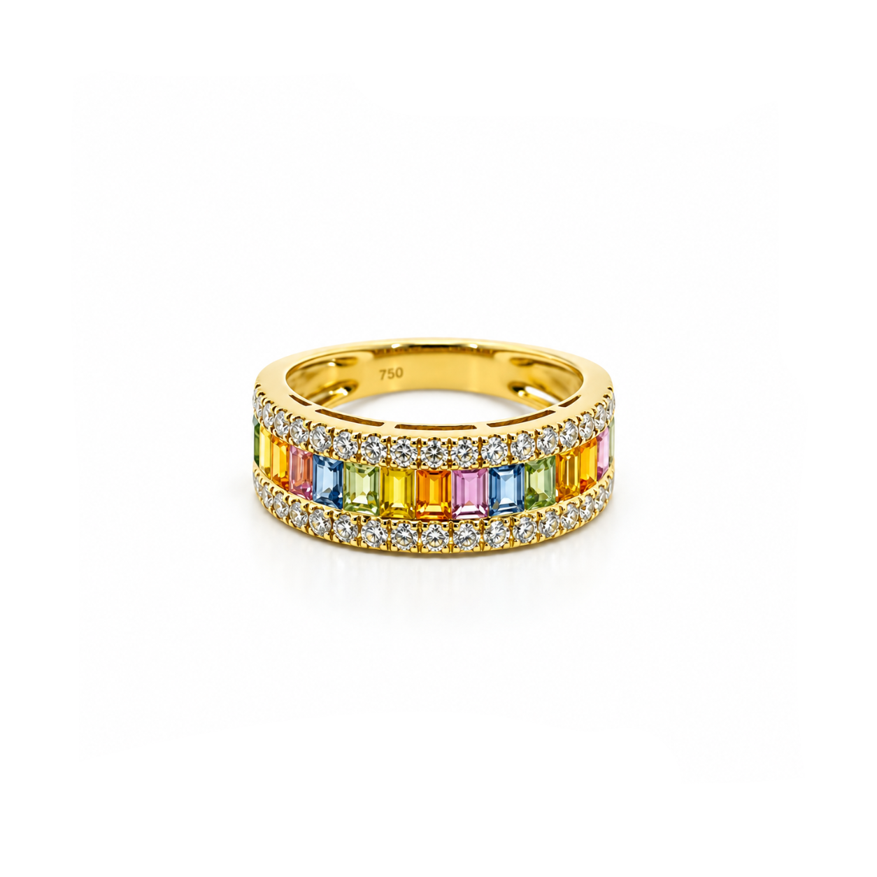 Anillo Rainbow Diamantes Oro Amarillo 18 kt