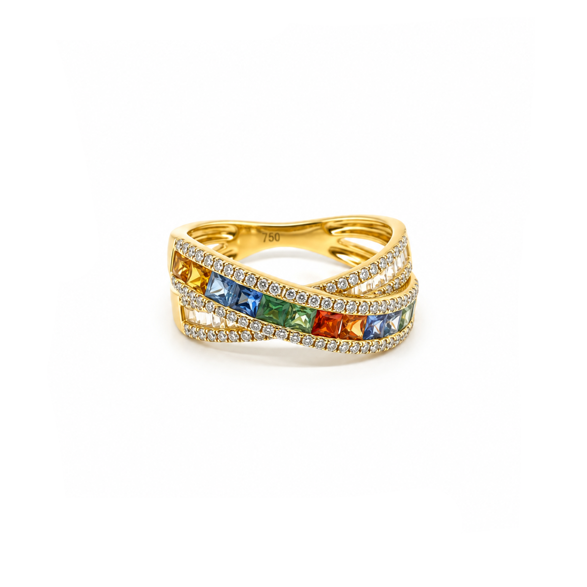 Anillo Rainbow Diamantes Oro Amarillo 18 kt