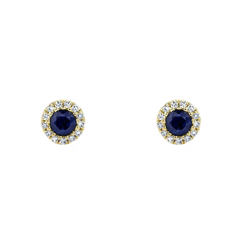 Mini aros zafiro y diamantes Oro Amarillo 14 Kilates