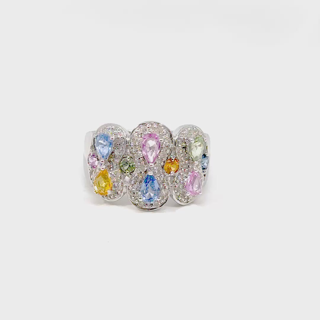 Anillo zafiros colores Oro blanco