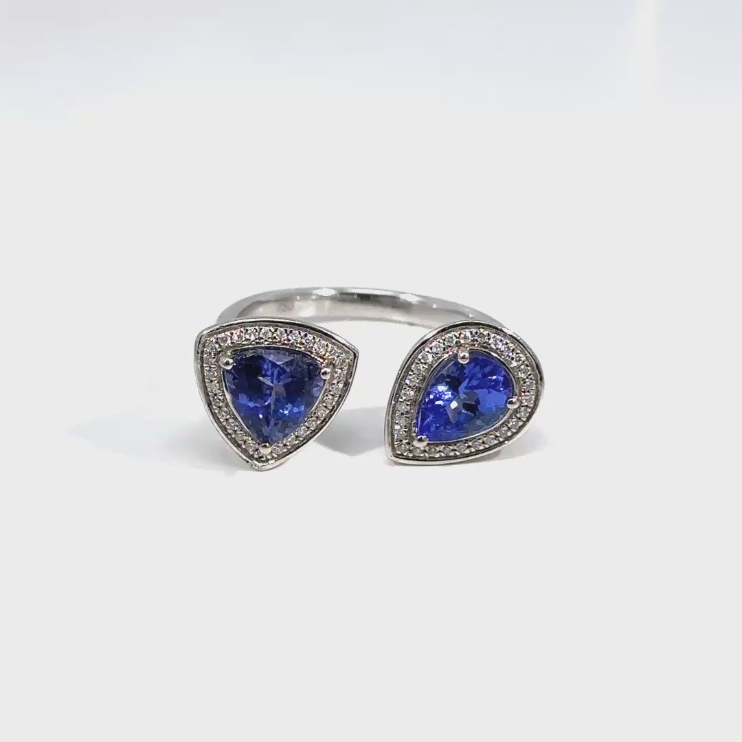 Anillo Tanzanita Diamantes Oro Blanco 18 kt