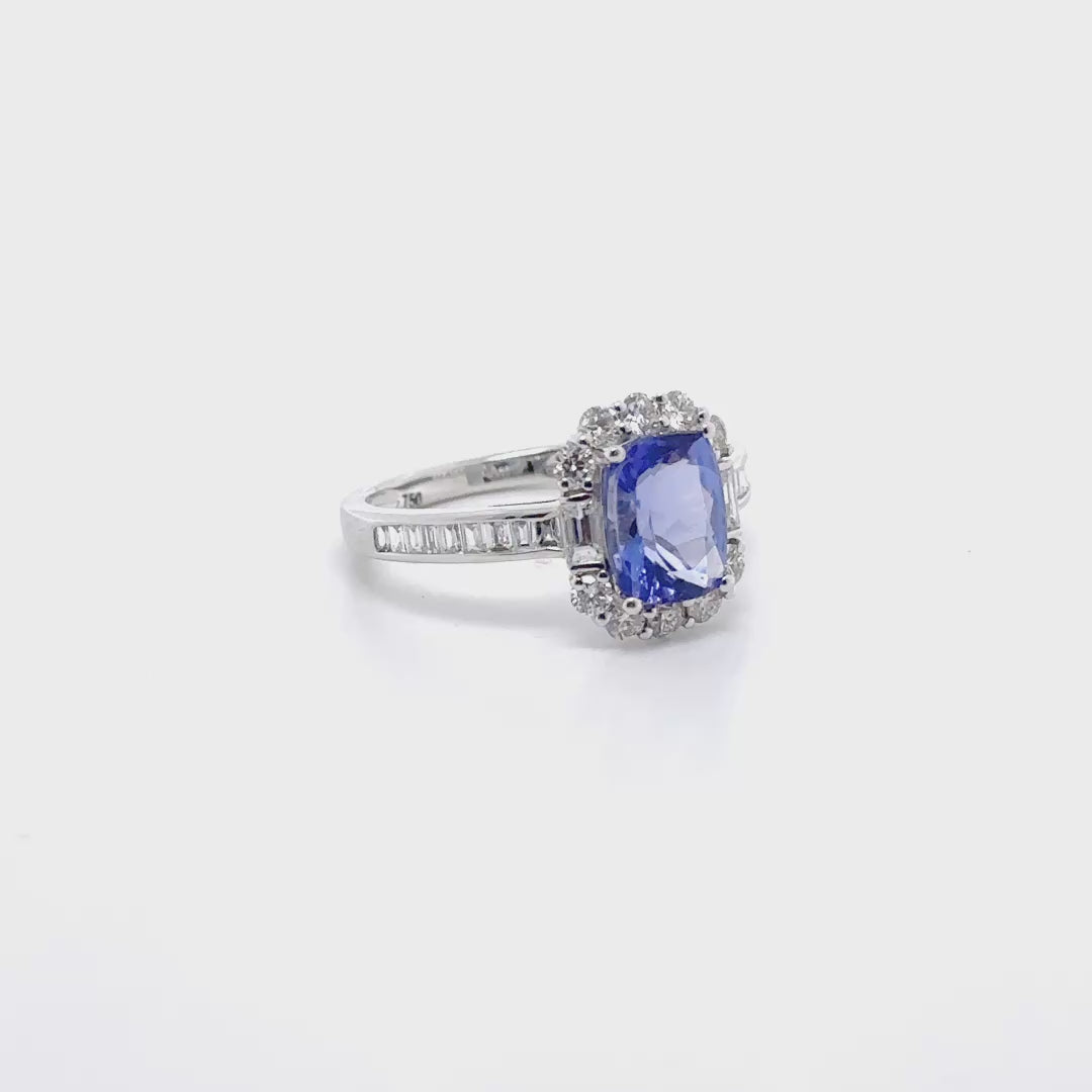 Anillo Tanzanita Diamantes Oro Blanco 18 kt