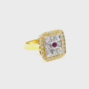 Anillo Oro Amarillo Diamantes y Rubí