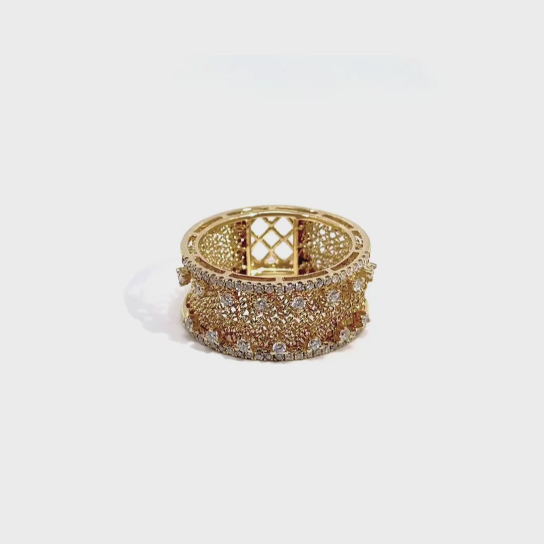 Anillo Tejido Oro 18 Kt Diamantes