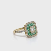 Anillo Esmeralda Halo Diamantes Oro Amarillo 18 kt